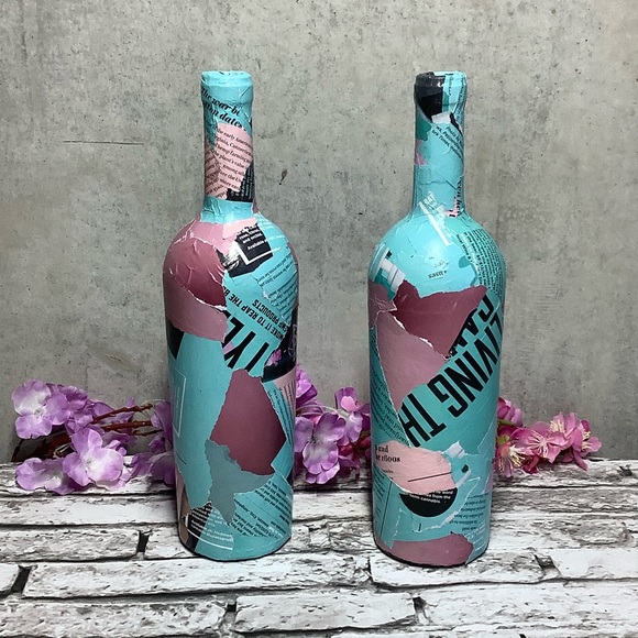 🌺 2PC DECOR BOTTLE DESIGN HOME DECORATION TEAL HOME COLLAGE ART DISPLAY SET - Picture 8 of 8